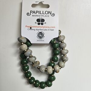 NWT Green and Grey Beaded Bracelet Set